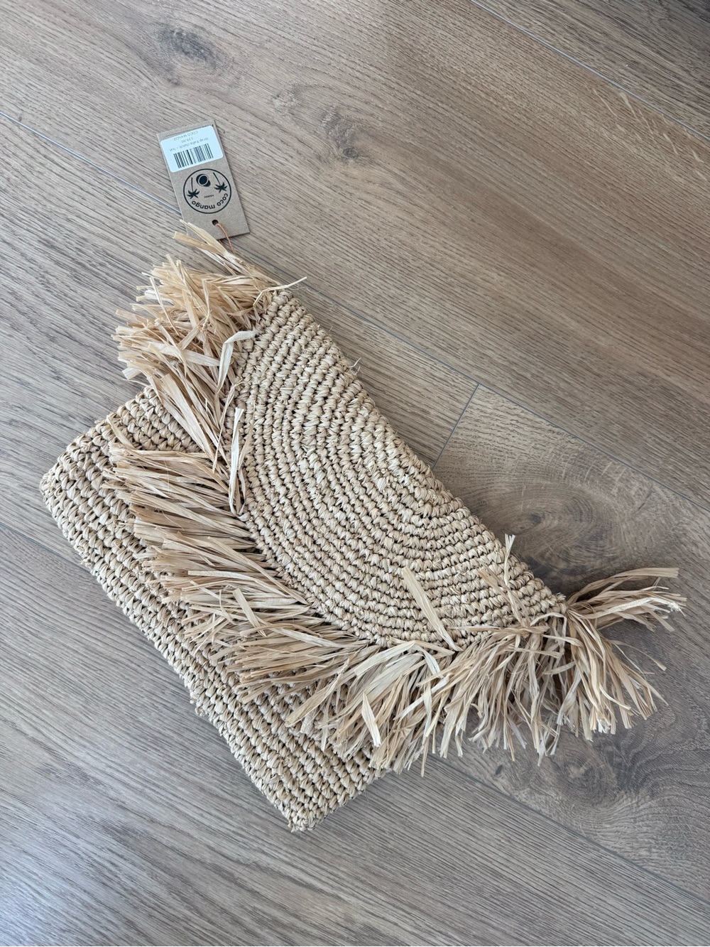 NWT Coco Mango Hawaii Raffia Fringe Clutch Natural Straw Bag
